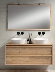 Muebles de baño Laura suspendidos: Elegancia y funcionalidad combinadas en un diseño contemporáneo. Doble seno, mayor comodidad.