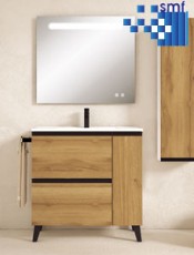 Mueble de baño Bilbao con 2 cajones y puerta, diseño elegante y funcional con patas, ideal para baños modernos.