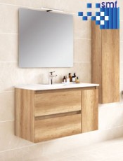 Mueble de baño Zaragoza moderno con 2 cajones y puerta suspendido, diseño elegante y funcional para baños actuales.