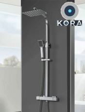 Columna de ducha Artico en cromo, diseño moderno, con regulador de temperatura y ducha de mano, ideal para baños contemporáneos.