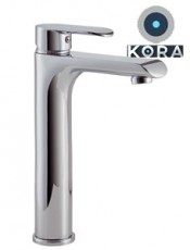 Monomando lavabo alto KOBA cromo, diseño elegante y funcional, ideal para lavabos de sobreencimera modernos y sofisticados.