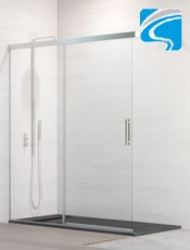 Hidroglas mampara Sinaloa frontal de 1 hoja fija y 1 hoja corredera. Fabricación a medida. Envío gratis