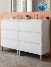 KLOE Mueble de baño 6 cajones con patas doble seno Blanco Mate
