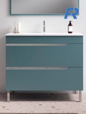 Mueble de baño barato SIMBOL con 2 cajones y patas Azul, diseño funcional y elegante. ¡Calidad al mejor precio!