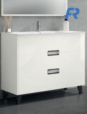 Muebles de baño con patas LARA Blanco Mate: diseño moderno y 3 cajones espaciosos. Calidad y estilo ideal para tu baño. 
