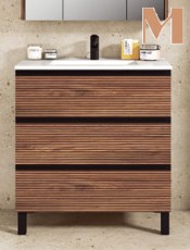 Mueble de baño Huelva Bastilla con 3 cajones y patas, diseño moderno y funcional para maximizar espacio y almacenamiento 