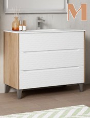 Mueble Baño GOBI 3 cajones con patas Roble Ocre/Blanco Polar