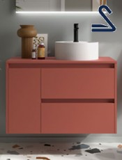 Mueble de baño suspendido NOJA 85 cm 2 cajones + puerta Red Satin