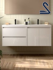 Mueble de baño suspendido NOJA 140 cm Toscana Blanco Brillo