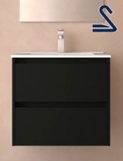 Mueble de baño suspendido NOJA 60 cm 2 cajones Negro Mate