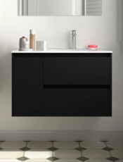 Mueble de baño 2 cajones y puerta NOJA suspendido 85 cm Negro Mate