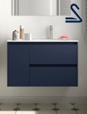 Mueble de baño 2 cajones y puerta NOJA suspendido 85 cm Azul Mate