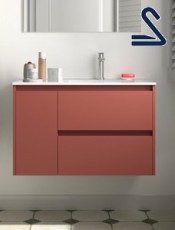 Mueble de baño 2 cajones y puerta NOJA suspendido 85 cm Rojo Mate