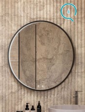 Espejo circular LED antivaho con marco metálico SEÚL, iluminación frontal perfecta para baños modernos. Diseño elegante