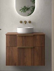 Mueble de baño suspendido LUVA 80 cm lavabo sobreponer Nogal Maya