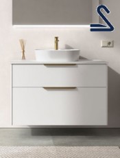 Mueble de baño suspendido LUVA 100 cm lavabo sobreponer Blanco Mate