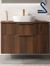 Mueble de baño suspendido LUVA 100 cm lavabo sobreponer Nogal Maya