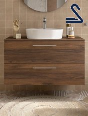 Mueble de baño suspendido SILANE 100 cm lavabo de posar Nogal Maya