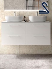 Mueble de baño suspendido SILANE 120 cm doble seno lavabo de posar Blanco Mate