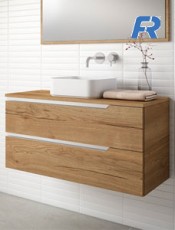 Mueble de baño suspendido NILO 100 cm lavabo sobreponer Roble Halifax
