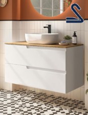 Mueble de baño suspendido VIMA 100 cm lavabo sobreponer Blanco Brillo