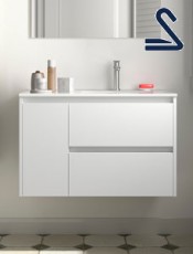 Mueble de baño 2 cajones y puerta NOJA suspendido 85 cm White Satin