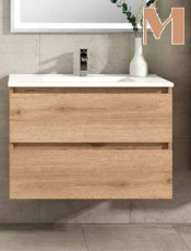 Mueble de baño suspendido VALENCIA de 60 cm con dos cajones y lavabo de porcelana